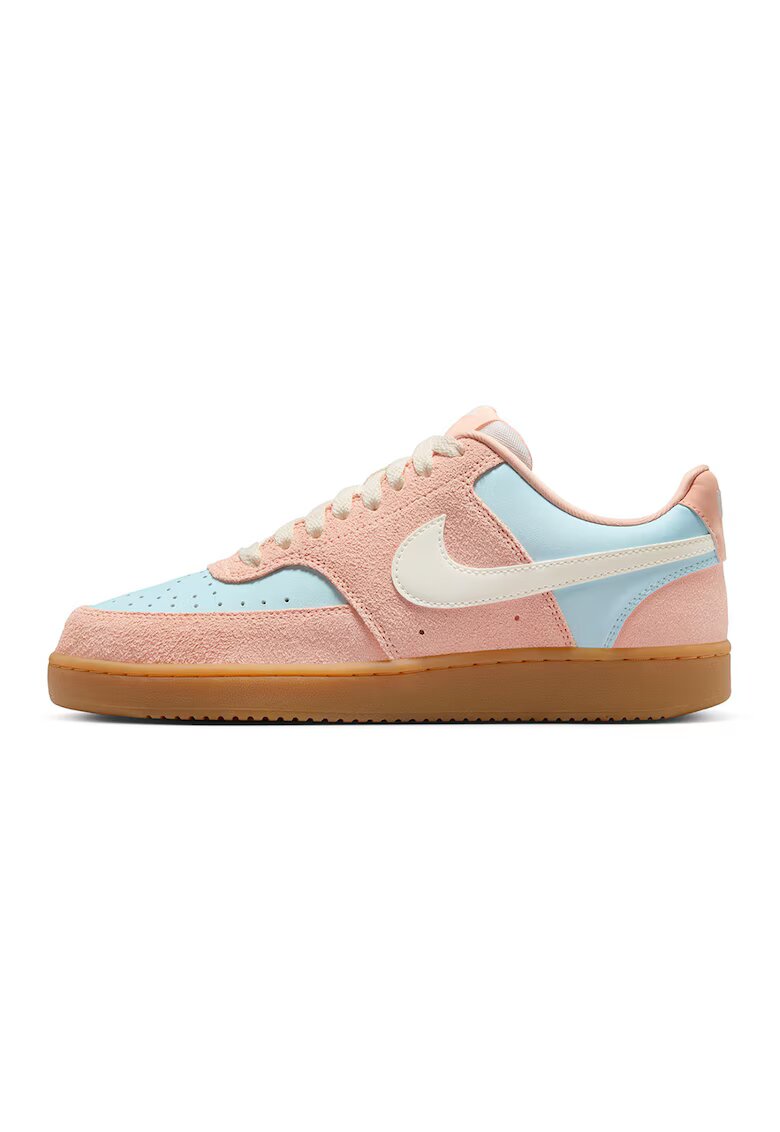 Nike Pantofi sport Court Vision din piele intoarsa cu insertii din piele ecologica - Portocaliu deschis/Albastru deschis