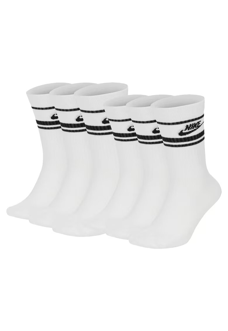 Nike Set de sosete lungi unisex cu imprimeu logo Everyday Essential - 6 perechi - Alb/Negru