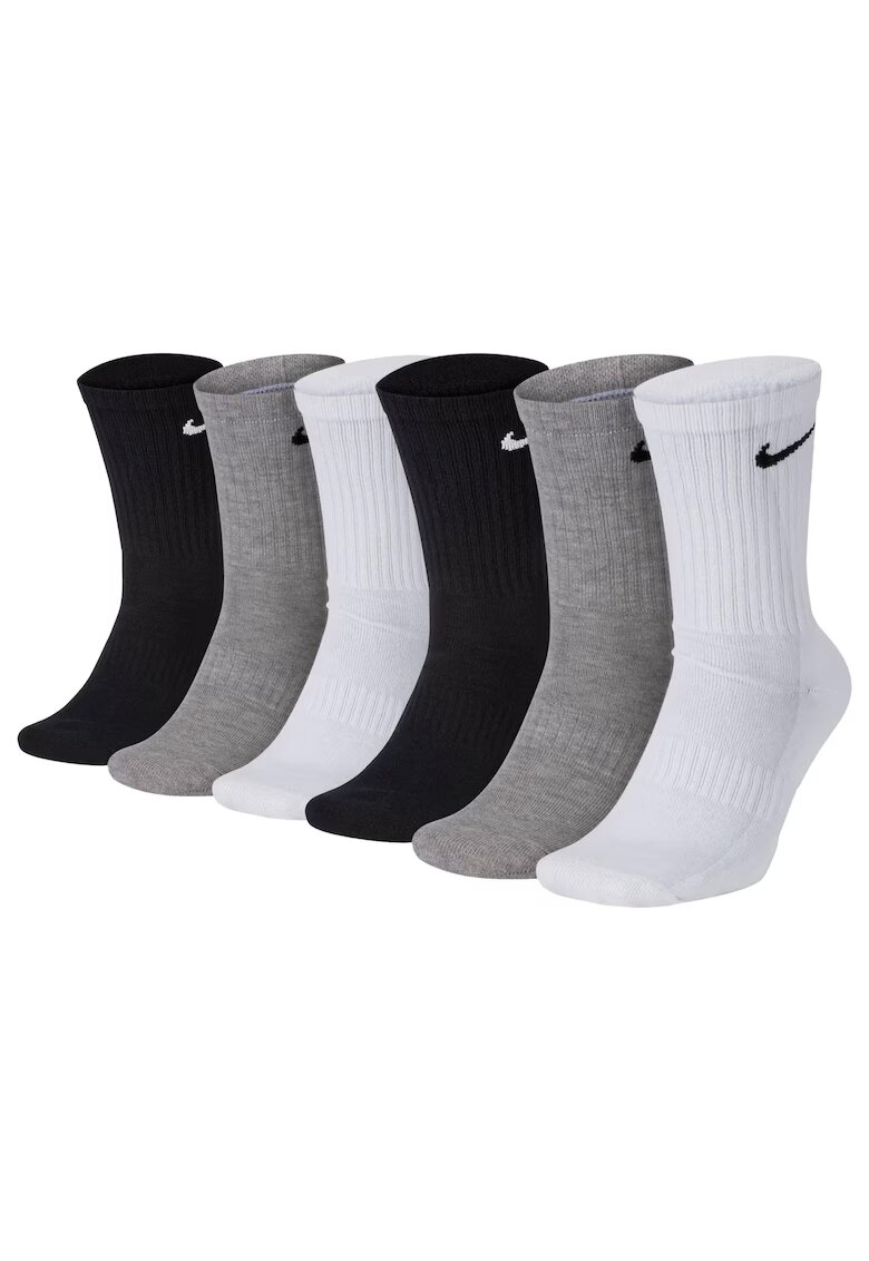 Nike Set de sosete lungi unisex cu model monograma - 6 perechi - Alb/Negru/Gri