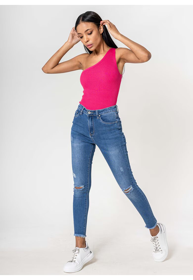 Nina Carter Blugi slim dama cu detalii rupte - Albastru P501-5 M10 18385 - Albastru