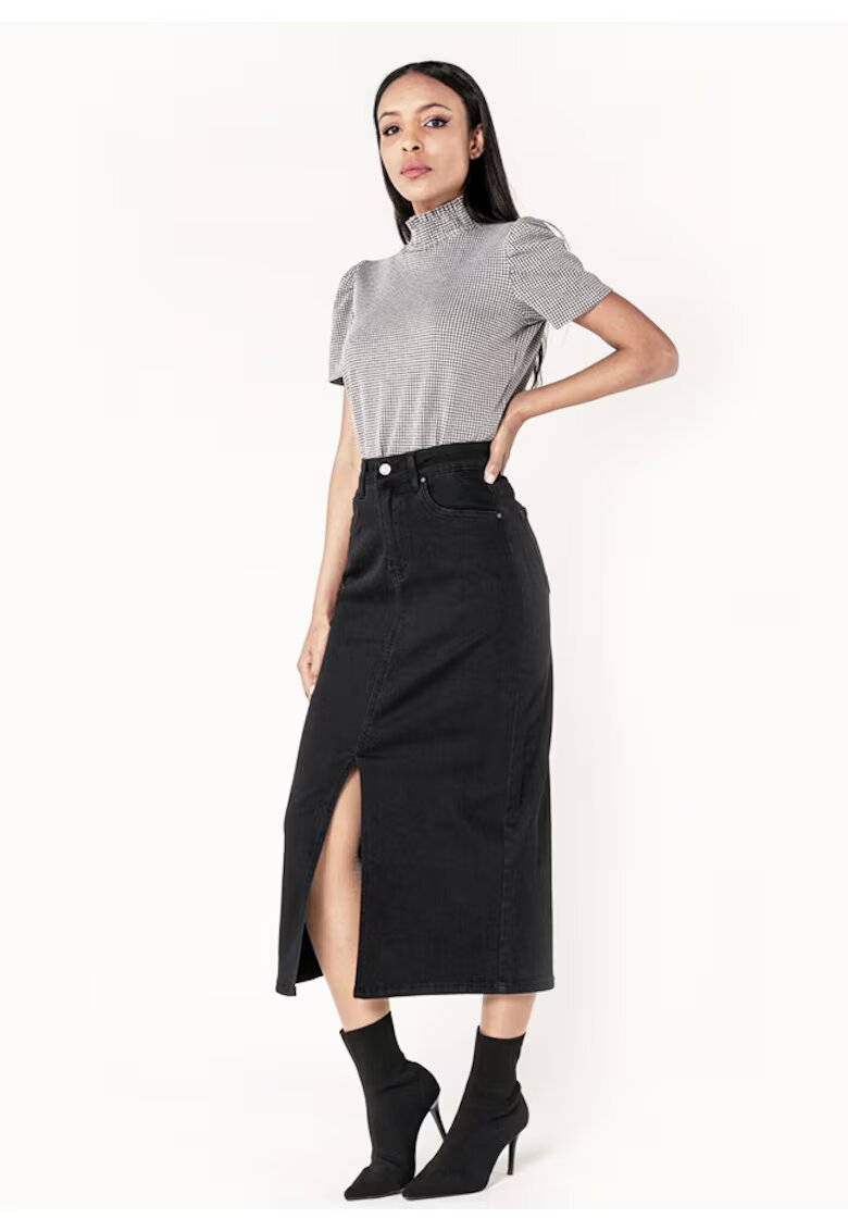 Nina Carter Fusta neaga de denim cu slit frontal P215 M10 17915 - Negru