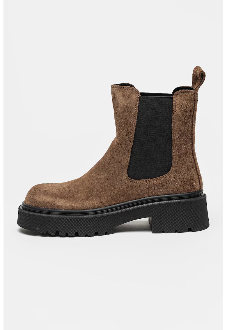 NINE WEST Ghete Chelsea din piele Zoe - Maro inchis