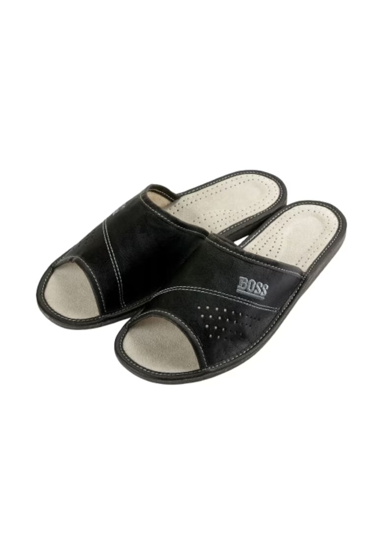 NOWO Papuci de piele pentru barbati - gri - model N119 - Gri