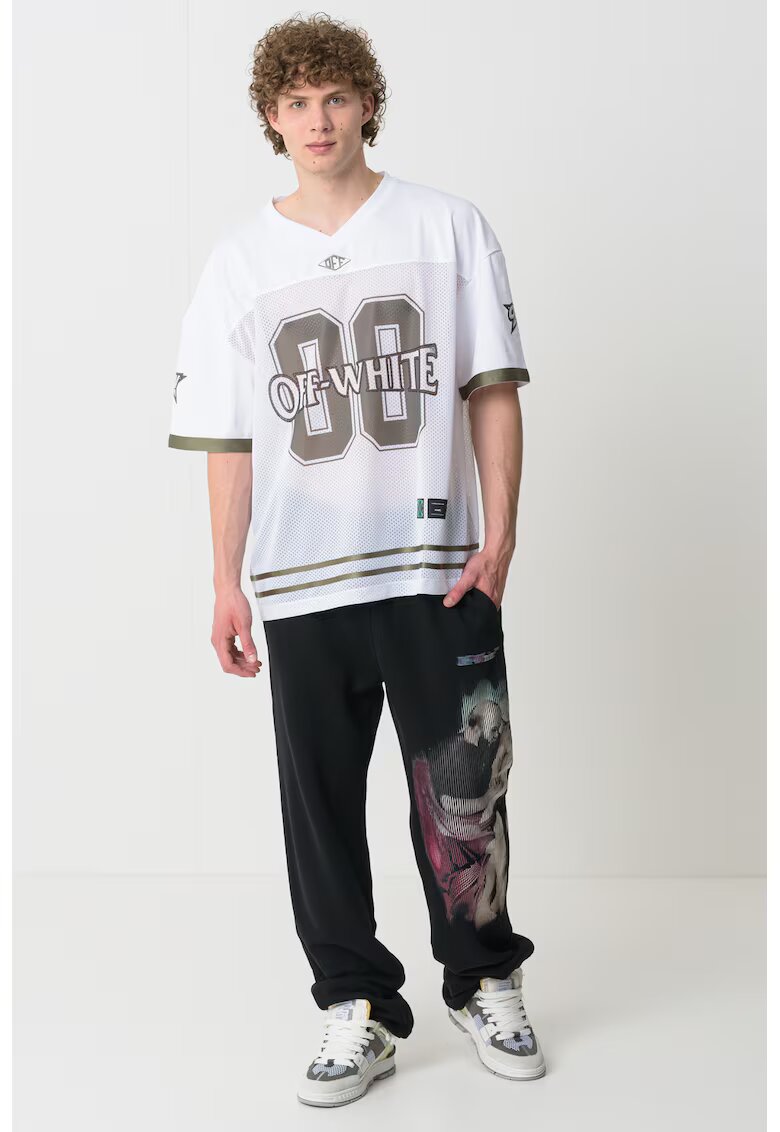 OFF-WHITE Tricou lejer cu decolteu in V - Alb/Verde