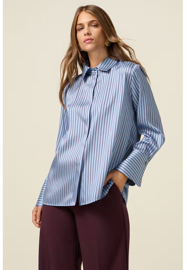 Oltre Camasa din satin cu dungi - Maro cognac/Albastru lavanda