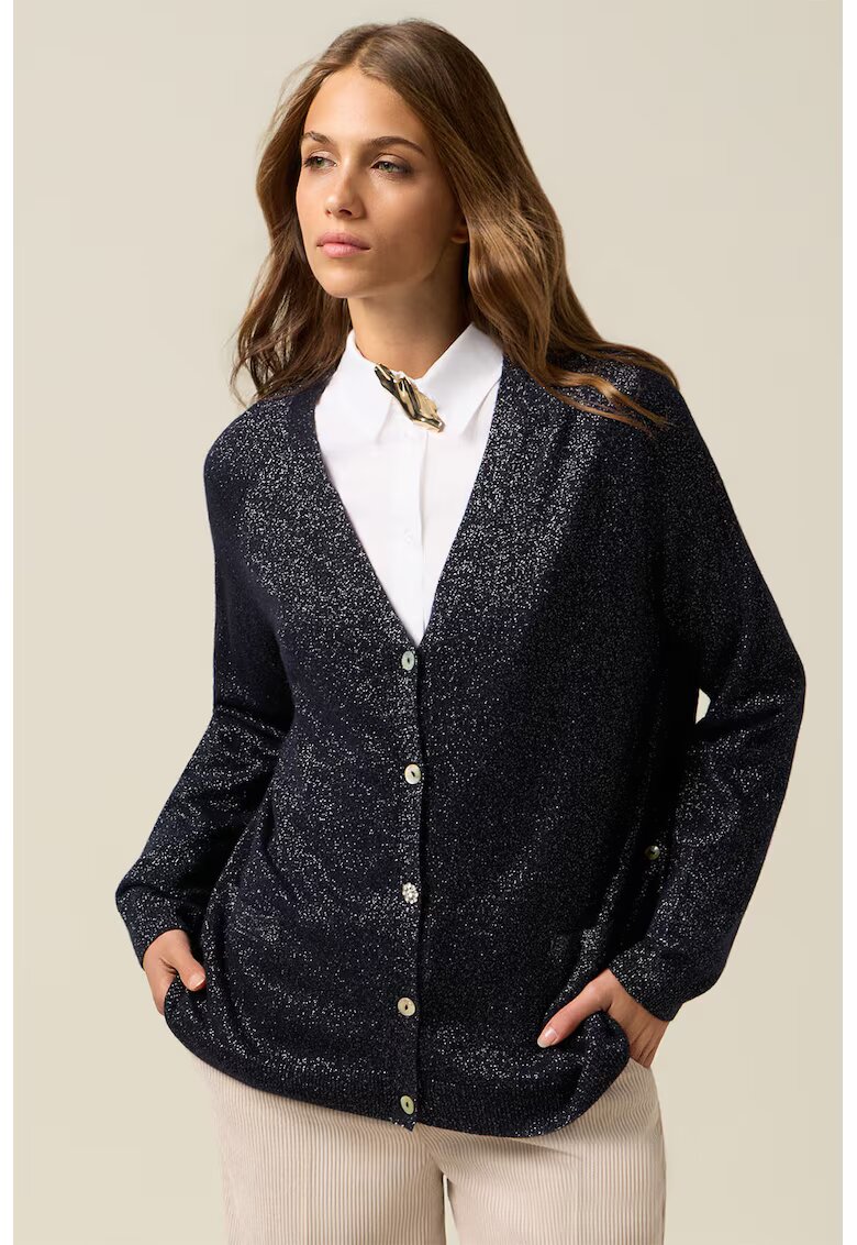 Oltre Cardigan din amestec de lana cu insertii stralucitoare - Albastru ultramarin/Argintiu