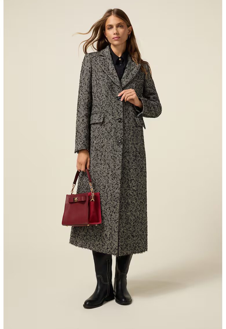 Oltre Palton lung cu model herringbone - Negru/Alb murdar