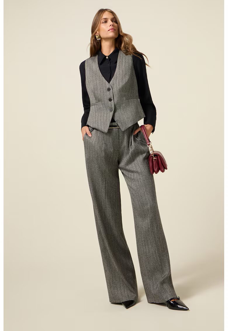 Oltre Pantaloni cu croiala ampla si model Herringbone - Negru/Alb murdar