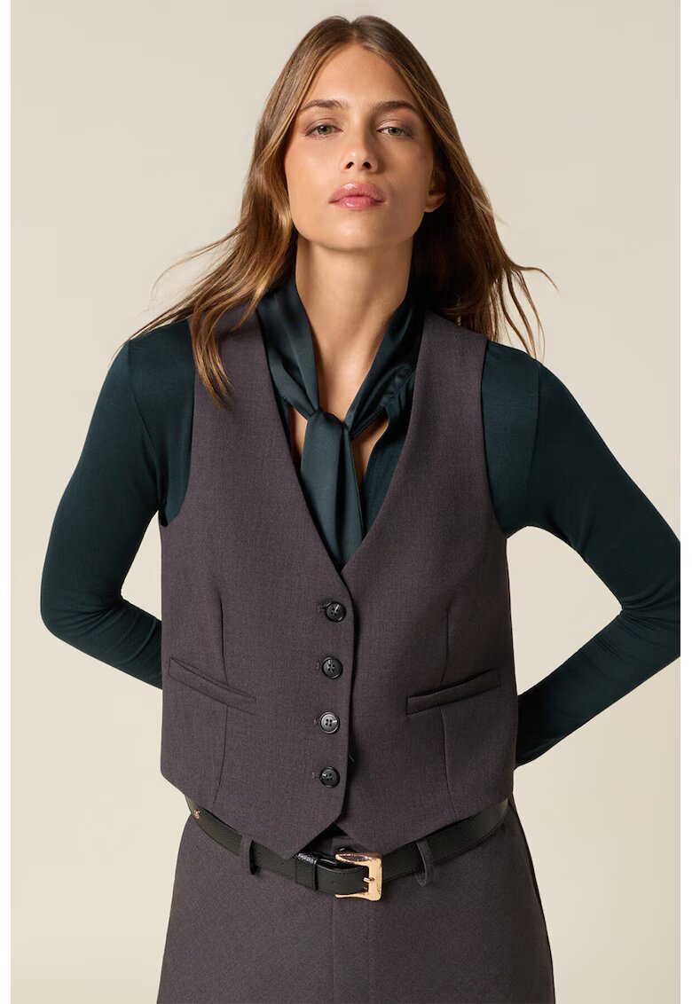 Oltre Vesta crop cu buzunare cu refilet - Gri melange