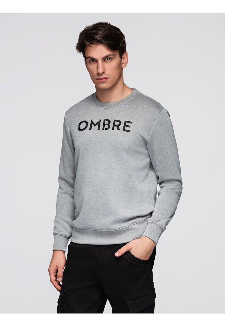 OMBRE Bluza clasica cu imprimare B1711 - Gri deschis melange