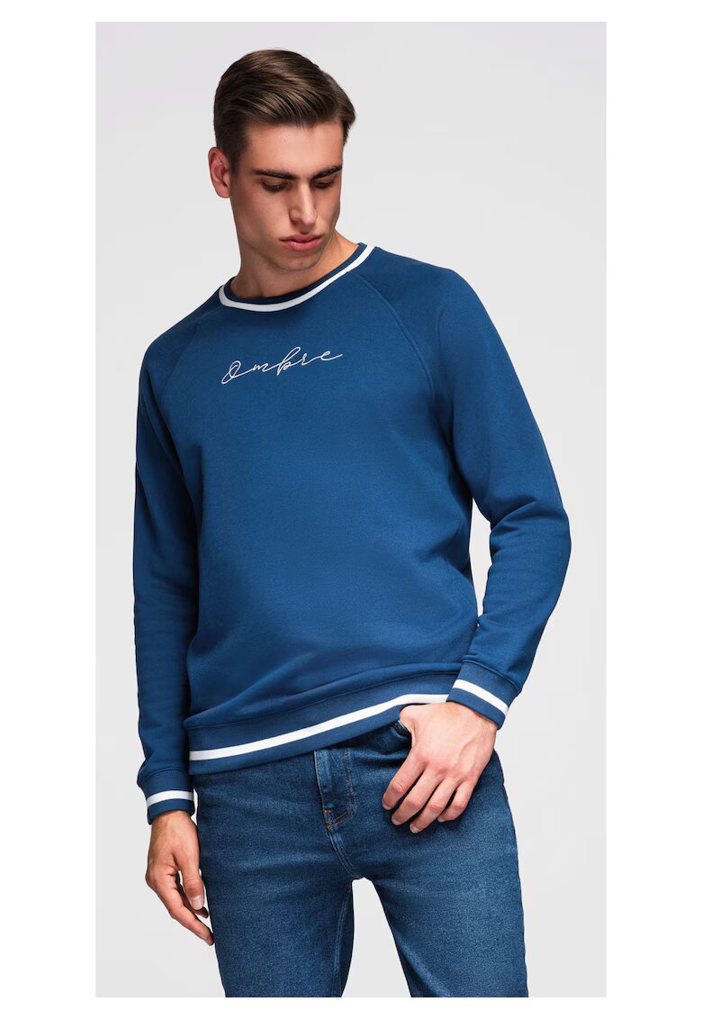 OMBRE Bluza cu maneci raglan si detalii contrastante OM-SSNZ-0244 - Albastru inchis