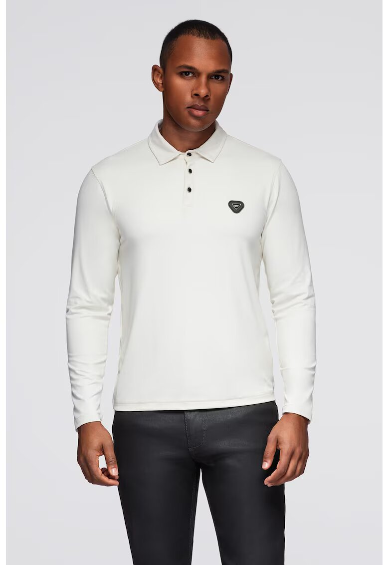 OMBRE Bluza polo cu model uni - Alb murdar