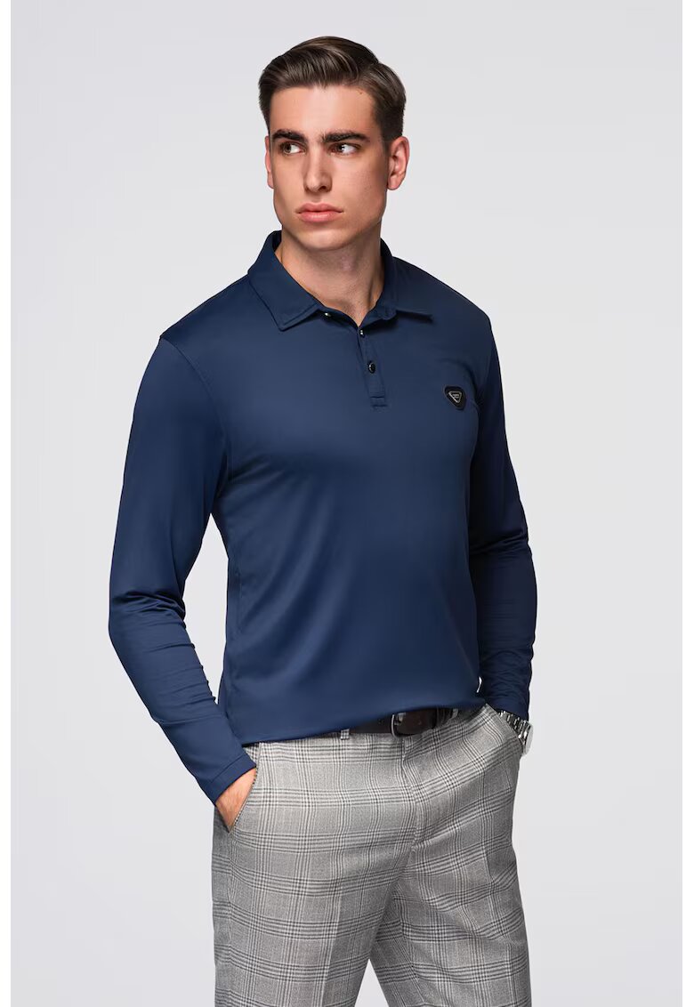 OMBRE Bluza polo cu model uni - Bleumarin