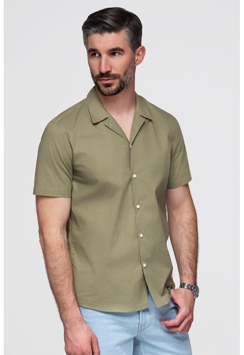 OMBRE Camasa de bumbac cu maneci scurte - Verde masliniu