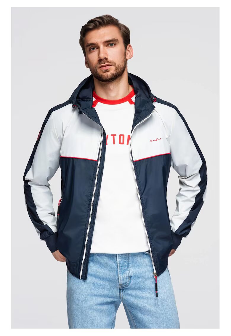 OMBRE Jacheta impermeabila windbreaker cu gluga OM-JANP-0228 - Albastru inchis