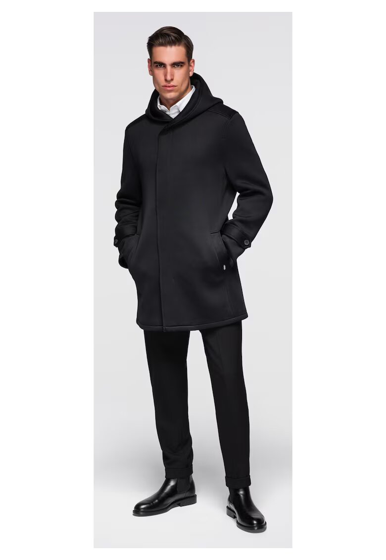 OMBRE Palton minimalist de lungime medie cu gluga OM-COLC-0144 - Negru