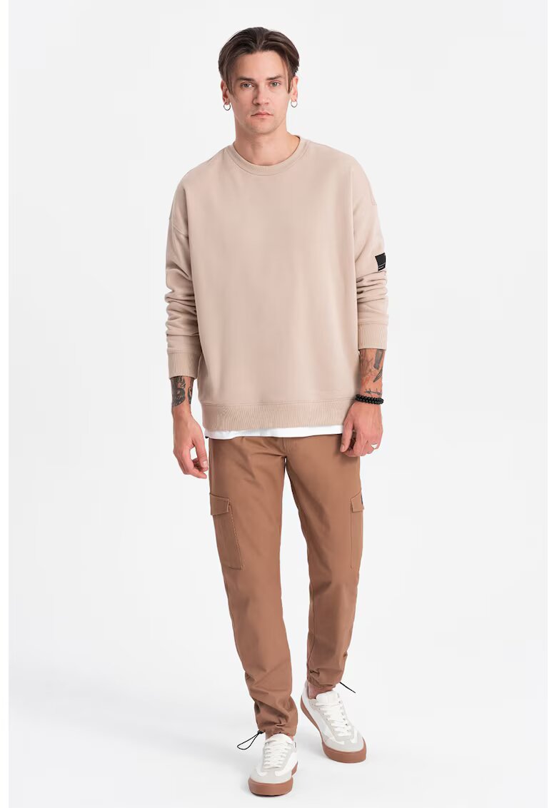 OMBRE Pantaloni cargo cu snururi de ajustare la terminatie - Maro camel
