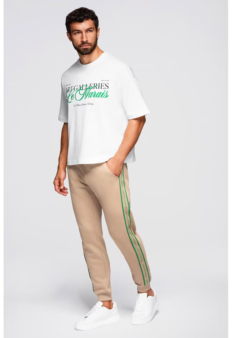 OMBRE Pantaloni cu snur de ajustare in talie - Verde/Maro camel