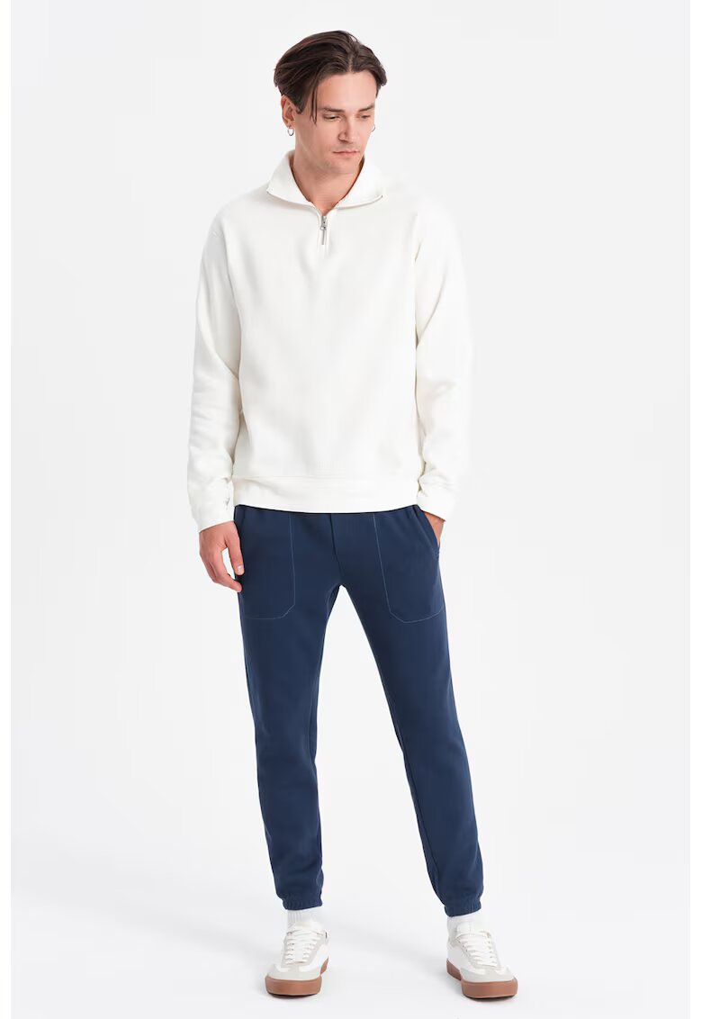 OMBRE Pantaloni de trening din amestec de bumbac cu snururi de ajustare - Bleumarin