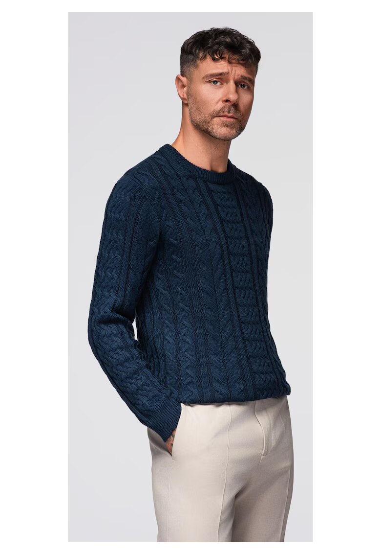 OMBRE Pulover elegant cu o tesatura interesanta OM-SWSW-0173 - Albastru inchis