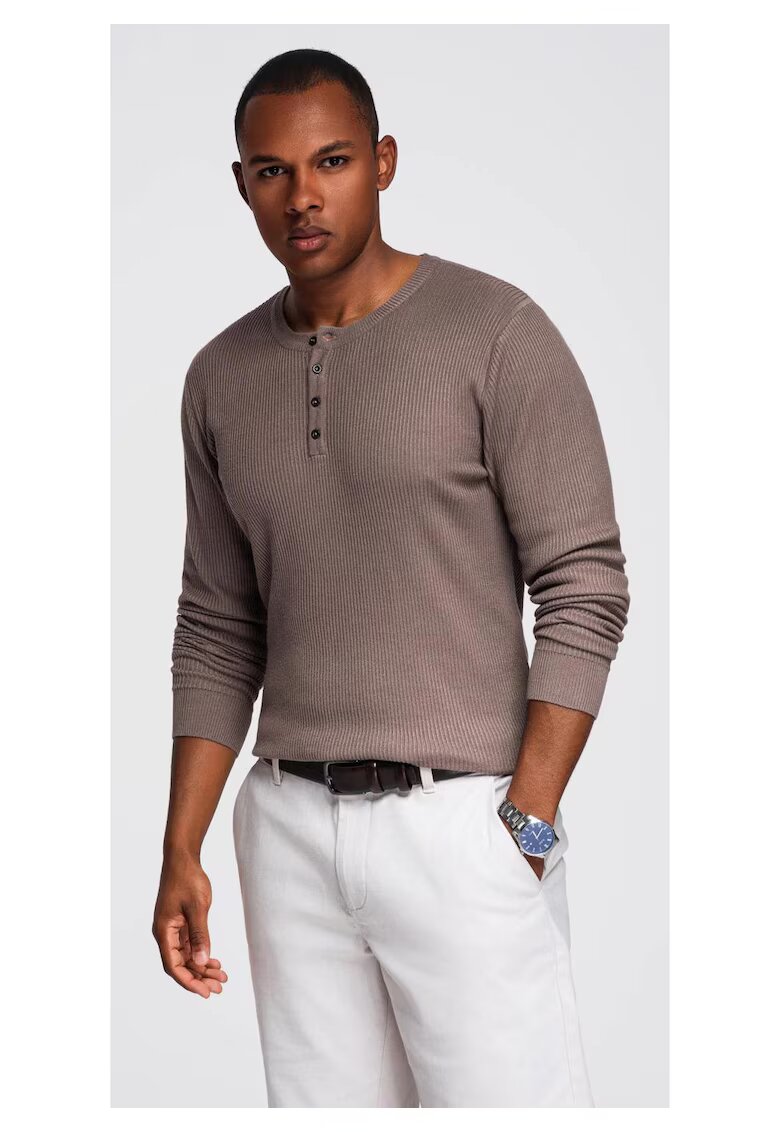 OMBRE Pulover striat slim-fit cu fenta cu nasturi