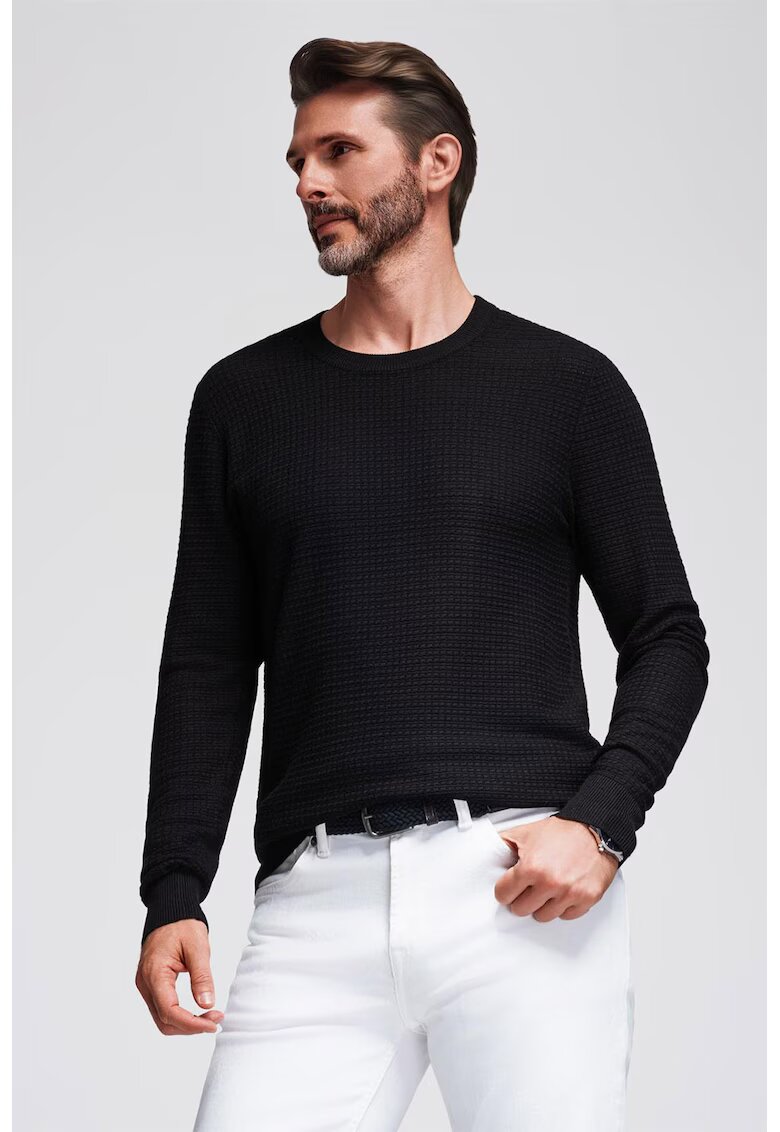 OMBRE Pulover texturat cu decolteu rotund - Negru
