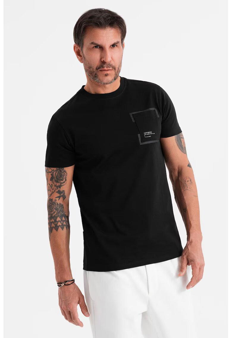 OMBRE Tricou cu buzunar pe piept - Negru