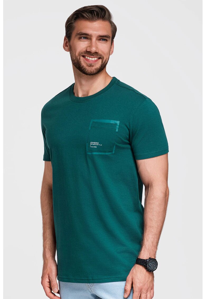 OMBRE Tricou cu buzunar pe piept - Verde persan
