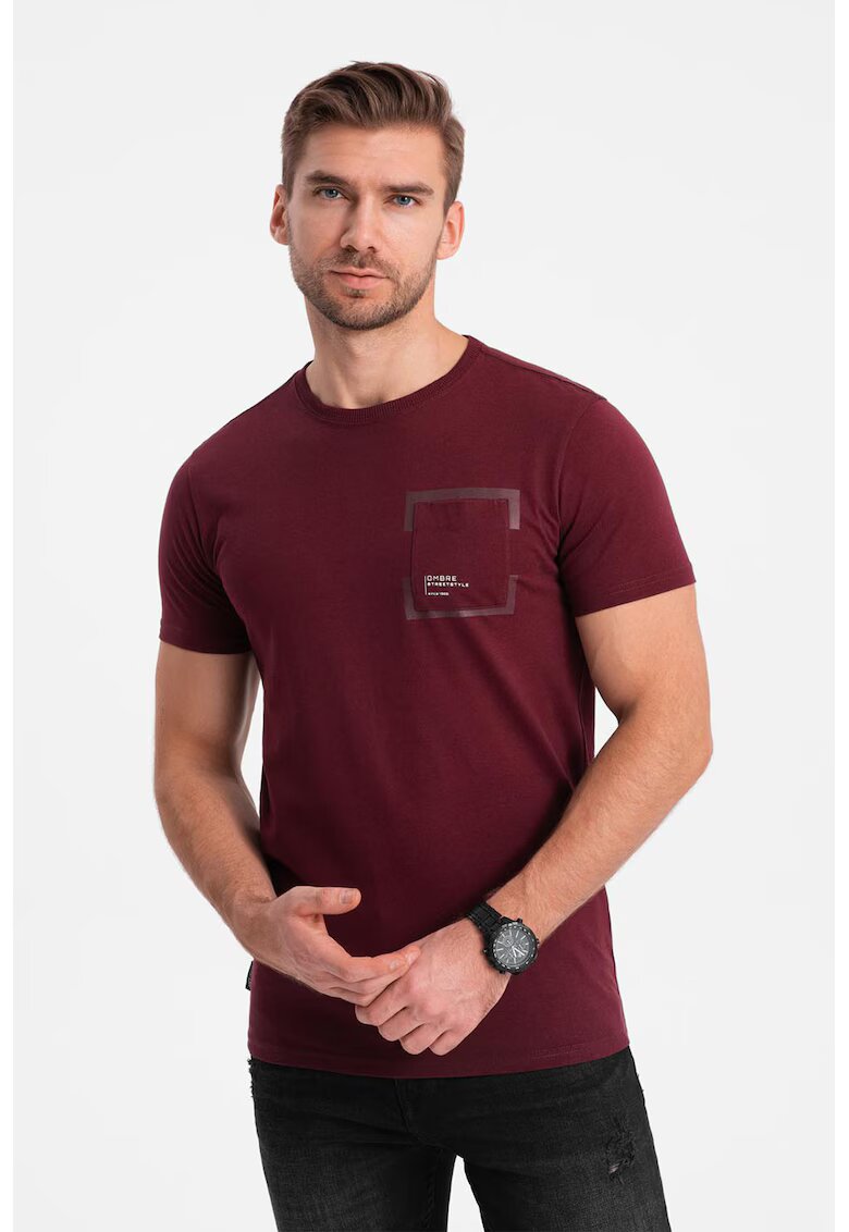 OMBRE Tricou cu buzunar pe piept - Visiniu