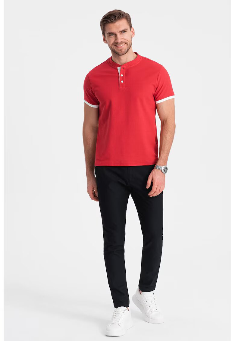 OMBRE Tricou de bumbac cu fenta cu nasturi - Rosu