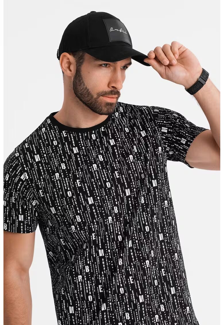 OMBRE Tricou de bumbac cu model text - Alb/Negru
