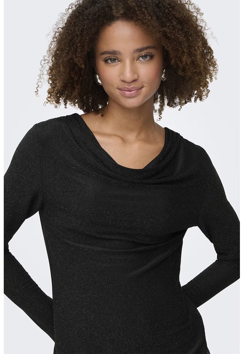 Only Bluza slim fit cu decolteu drapat - Negru
