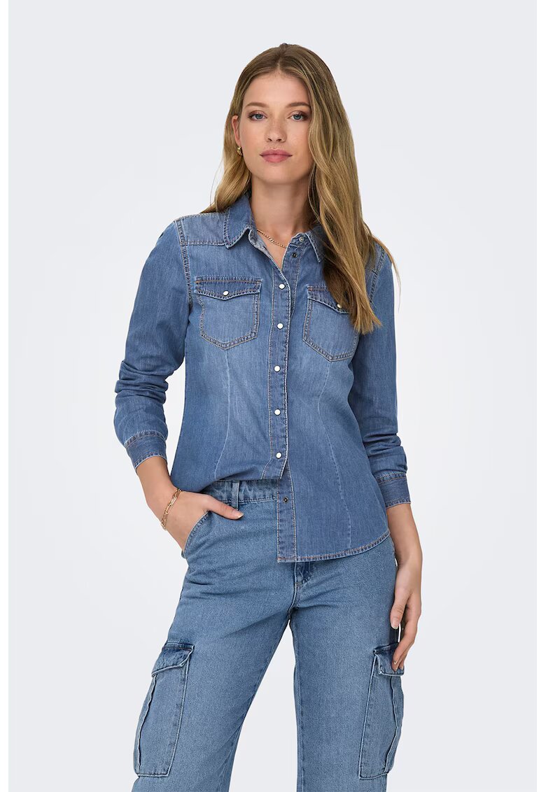 Only Camasa de denim cu buzunare pe piept - Albastru