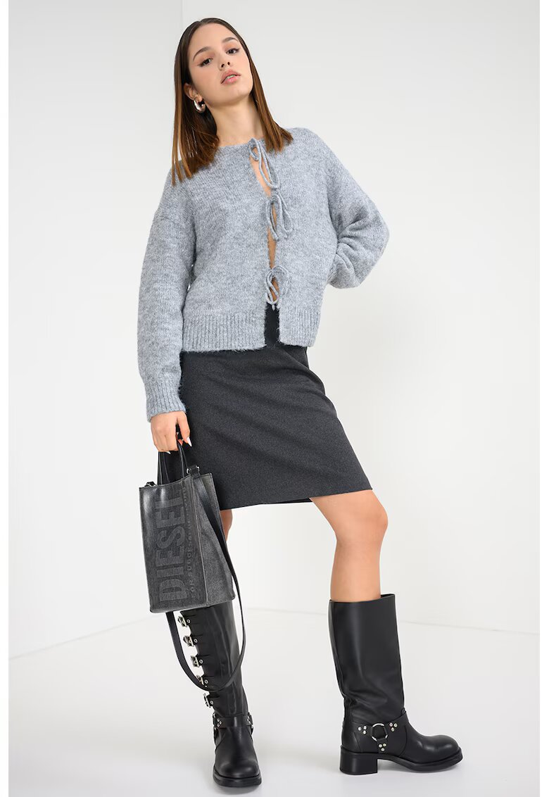 Only Cardigan pufos cu snururi de ajustare - Gri deschis melange