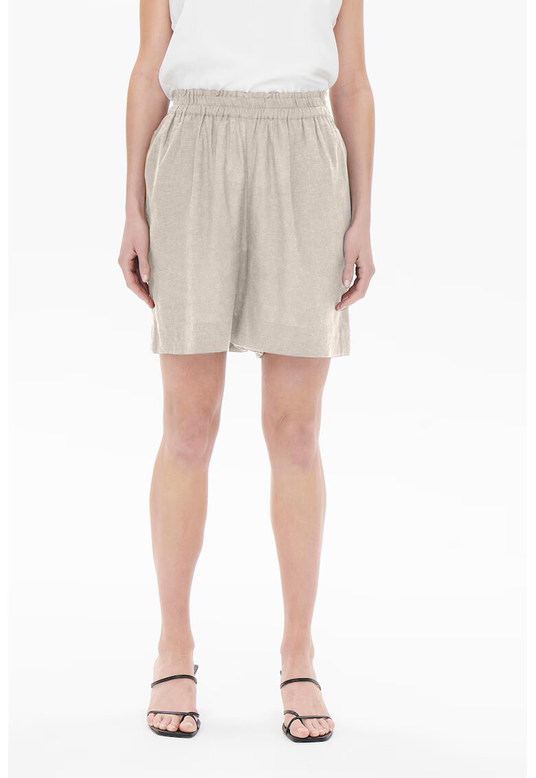 Only Pantaloni scurti din amestec de in cu talie inalta Tokyo - Alb fildes