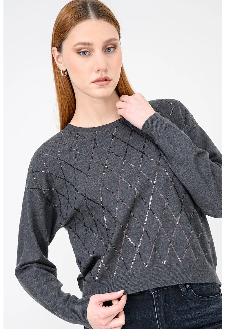 Only Pulover cu model cu paiete - Gri inchis melange