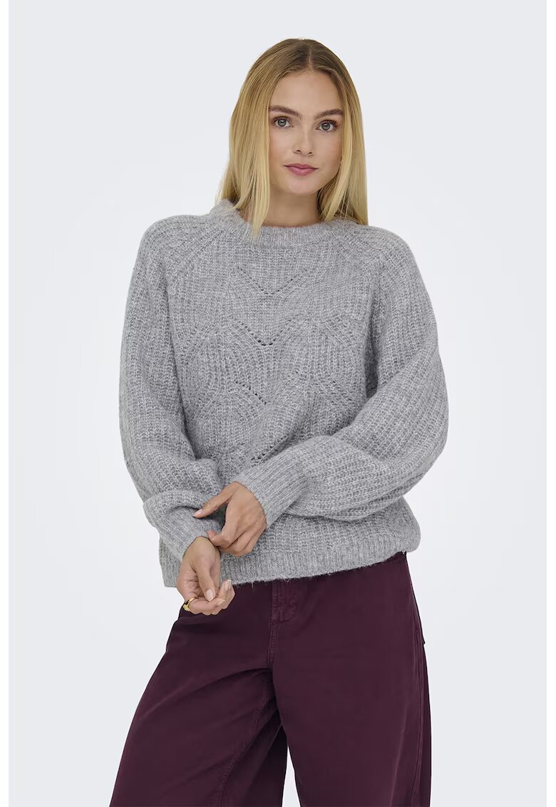 Only Pulover lejer cu perforatii - Gri melange