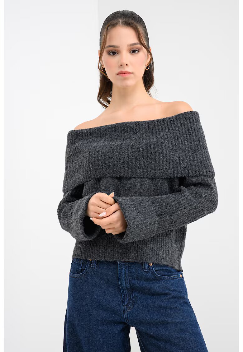 Only Pulover uni regular fit - Gri inchis melange