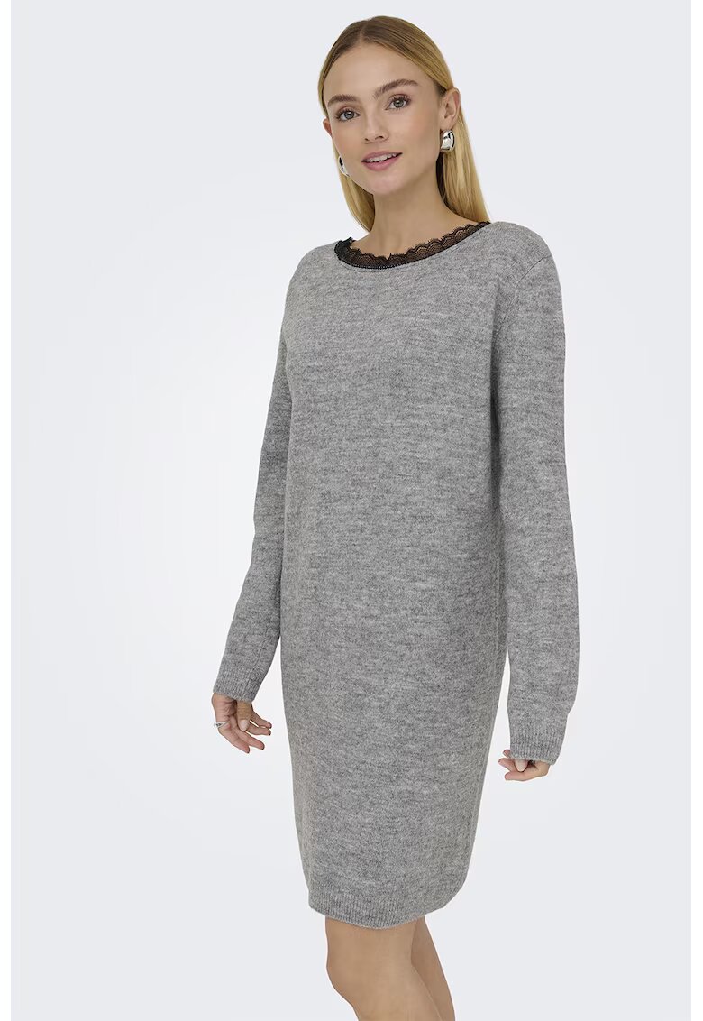 Only Rochie dreapta cu decolteu in V - Gri deschis melange