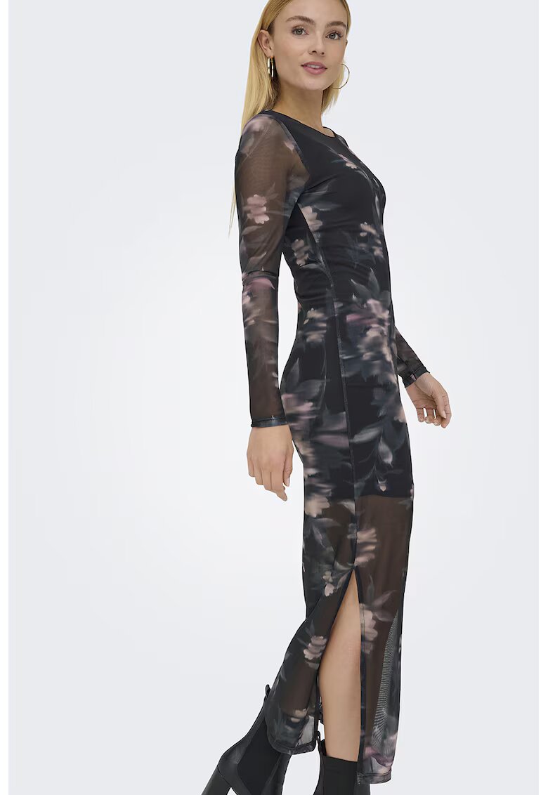 Only Rochie midi cambrata cu segmente semitransparente - Negru/Lila