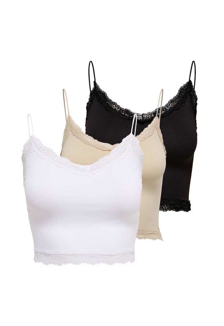Only Set de top-uri slim fit crop Vicky - 3 piese - Alb/Negru/Bej