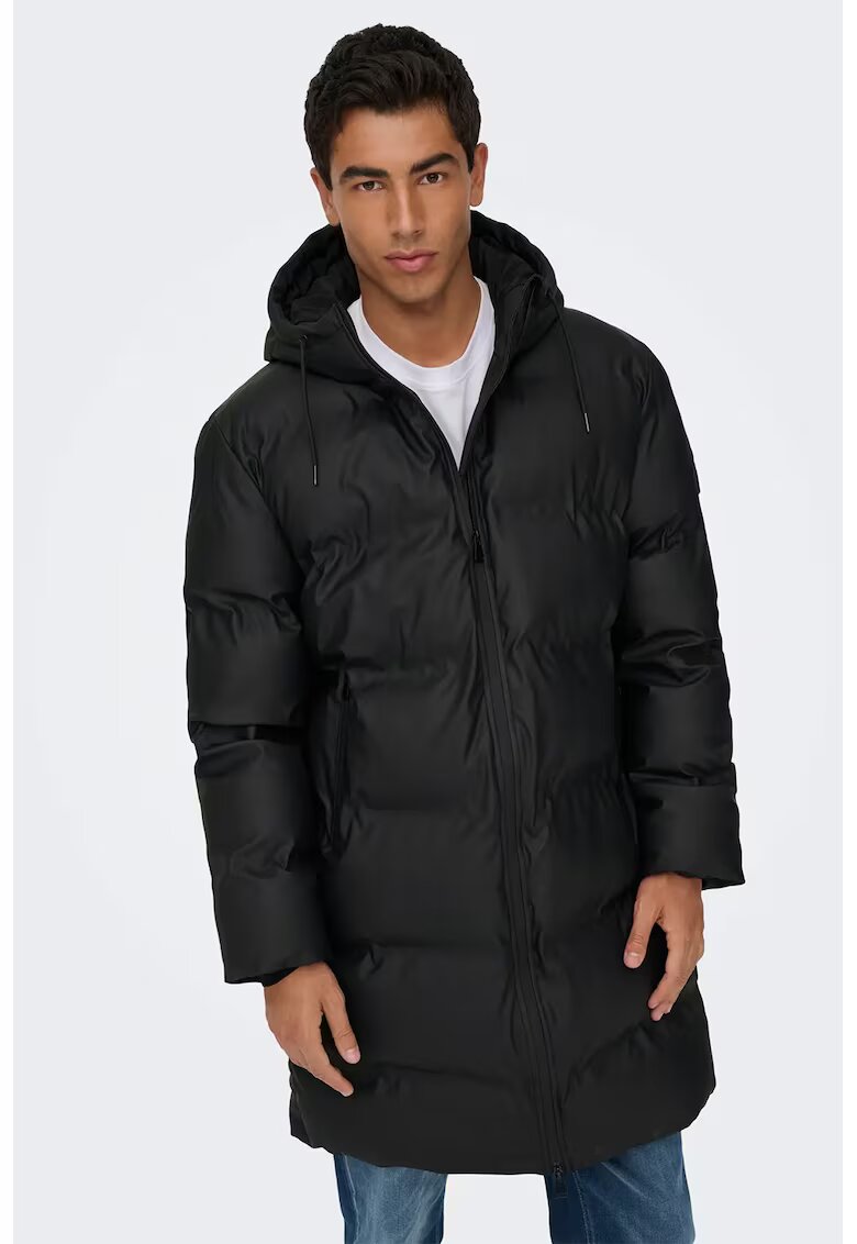Only & Sons Geaca lunga cu vatelina si gluga - Negru