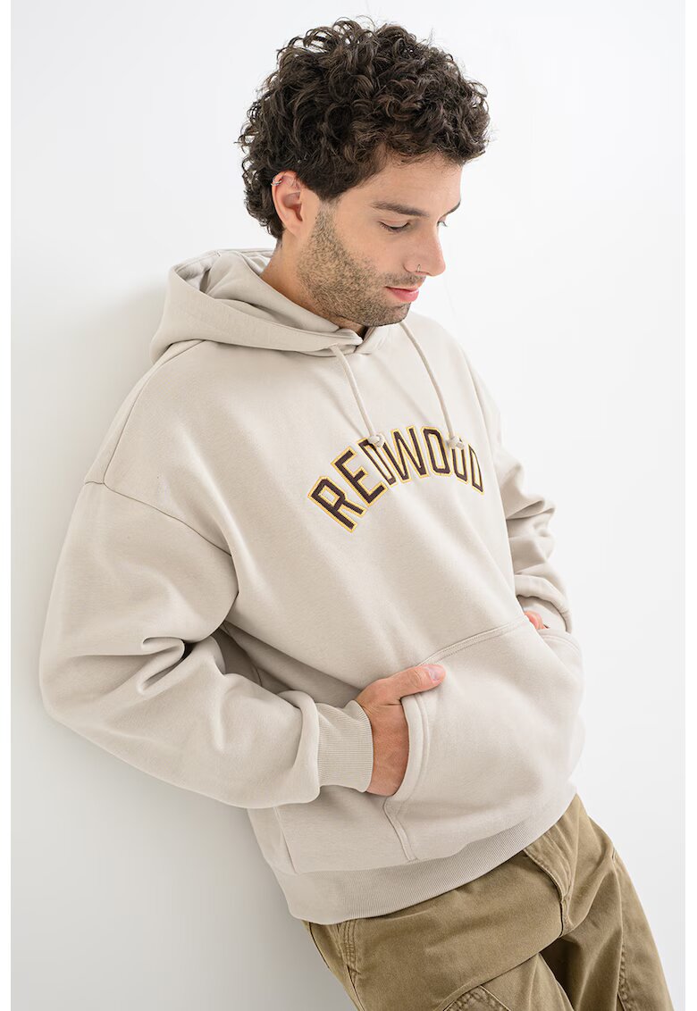 Only & Sons Hanorac cu text brodat si buzunar kangaroo - Maro inchis/Galben/Bej deschis