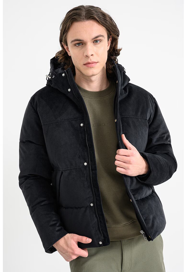 Only & Sons Jacheta bufanta din reiat cu gluga - Negru