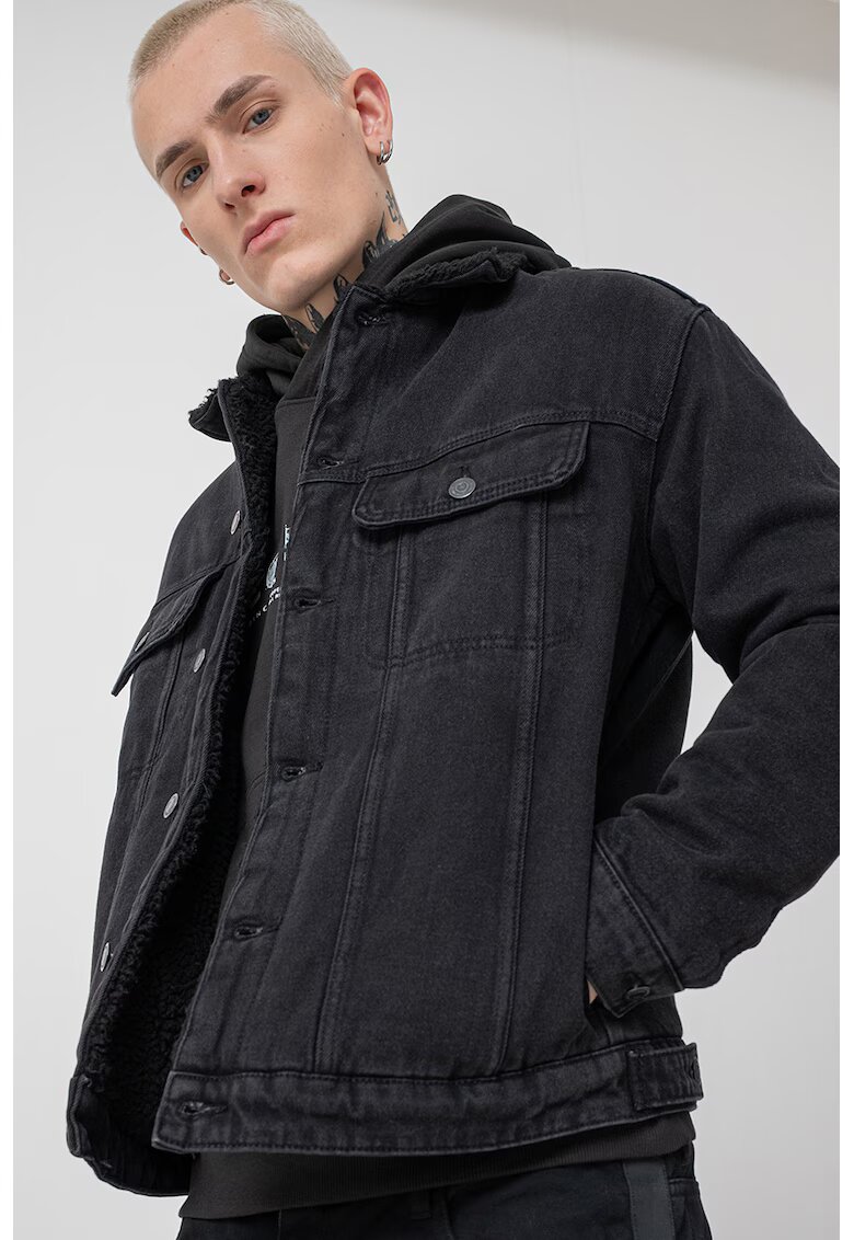 Only & Sons Jacheta din denim cu buzunare laterale - Negru