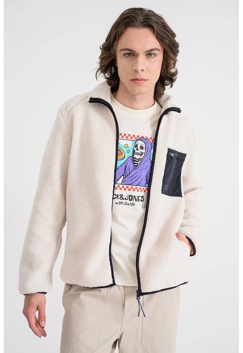 Only & Sons Jacheta din material sherpa cu fermoar - Crem/Bleumarin