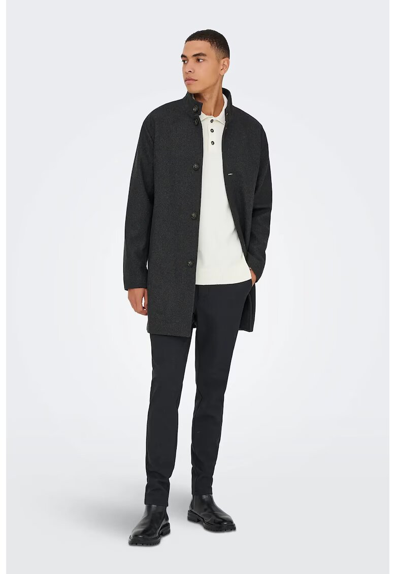 Only & Sons Palton din amestec de lana cu guler mediu - Negru melange
