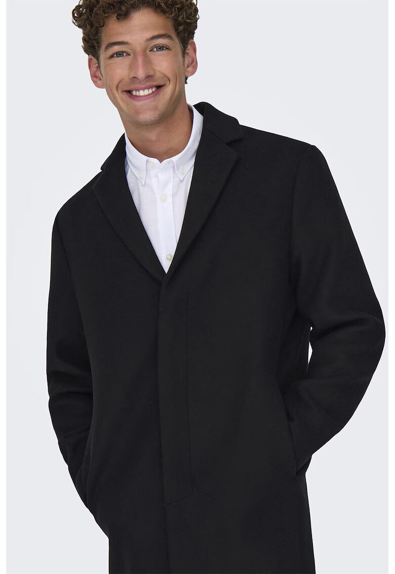 Only & Sons Palton din amestec de lana cu revere decupate - Negru