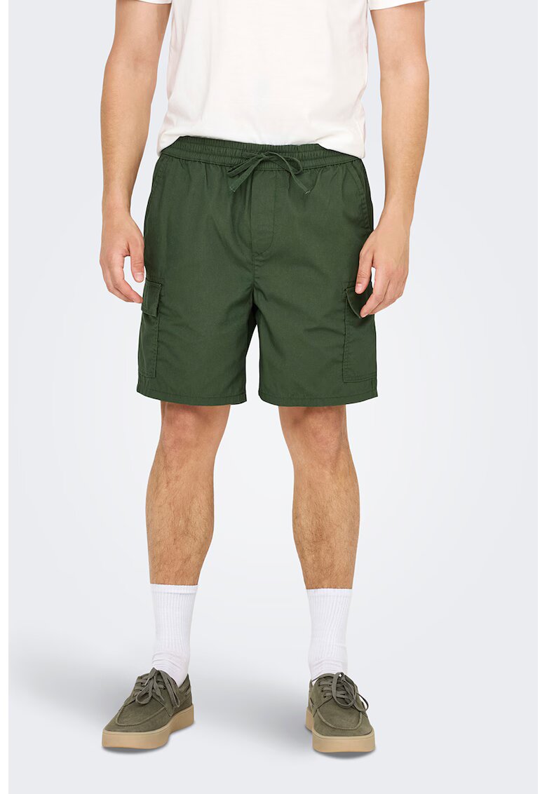 Only & Sons Pantaloni scurti cargo cu snur de ajustare Kal - Verde feriga
