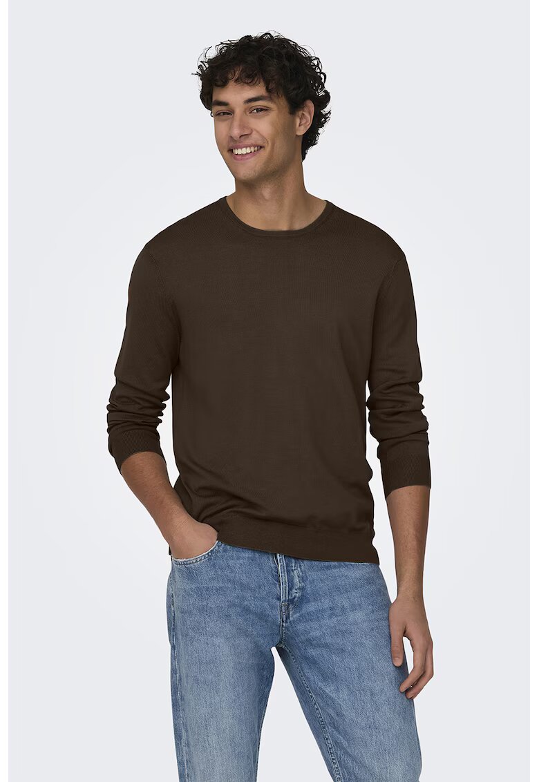 Only & Sons Pulover cu decolteu la baza gatului - Maro inchis